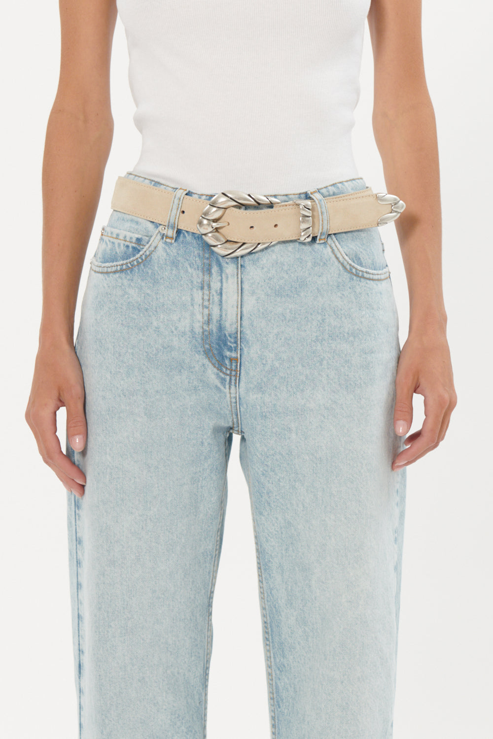 EMBELLA SUEDE LEATHER BELT - BEIGE