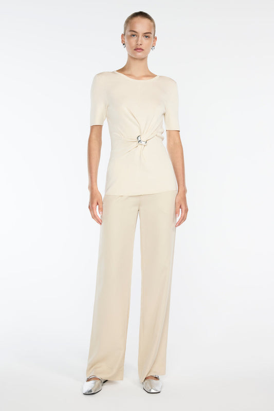 DRAMATIC TWIST KNIT TOP - NOUGAT