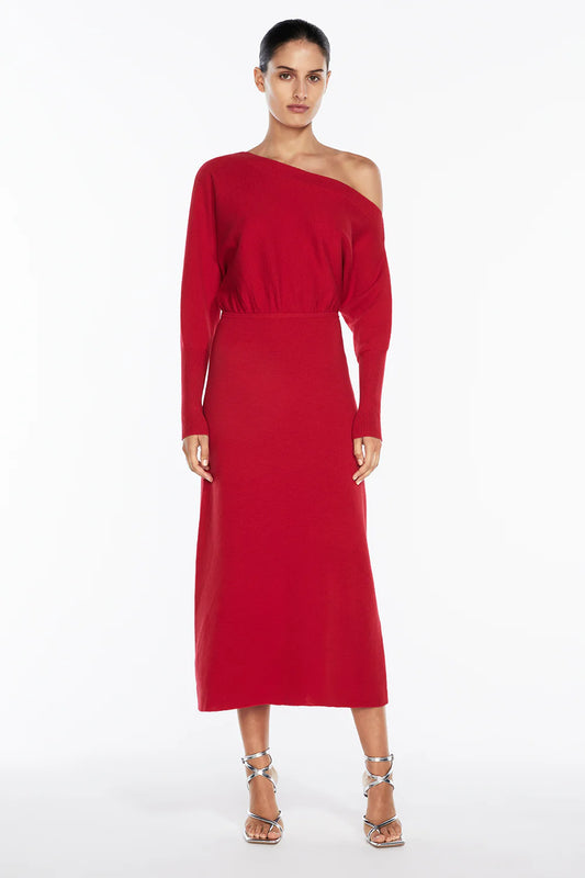 ENERGY SHIFT KNIT DRESS - RED
