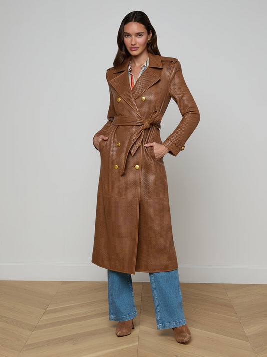 BAYLEE LEATHER TRENCH COAT - COGNAC