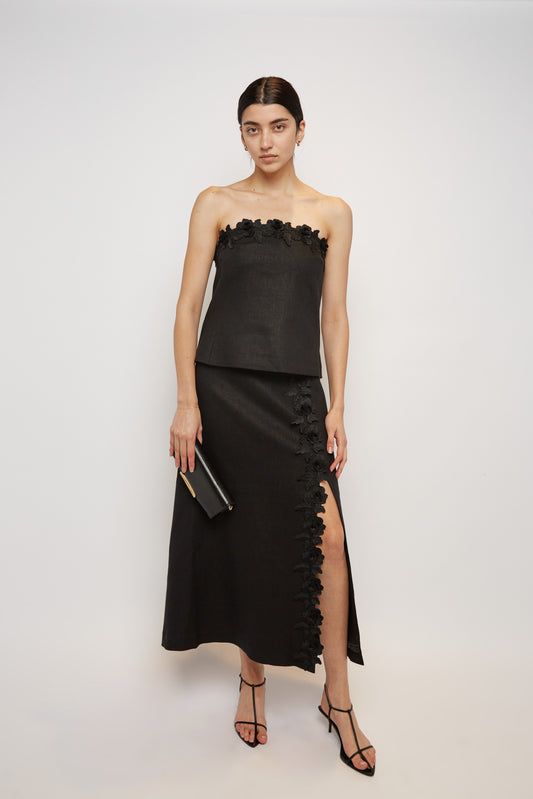 ROSEBUD LACE SKIRT - BLACK