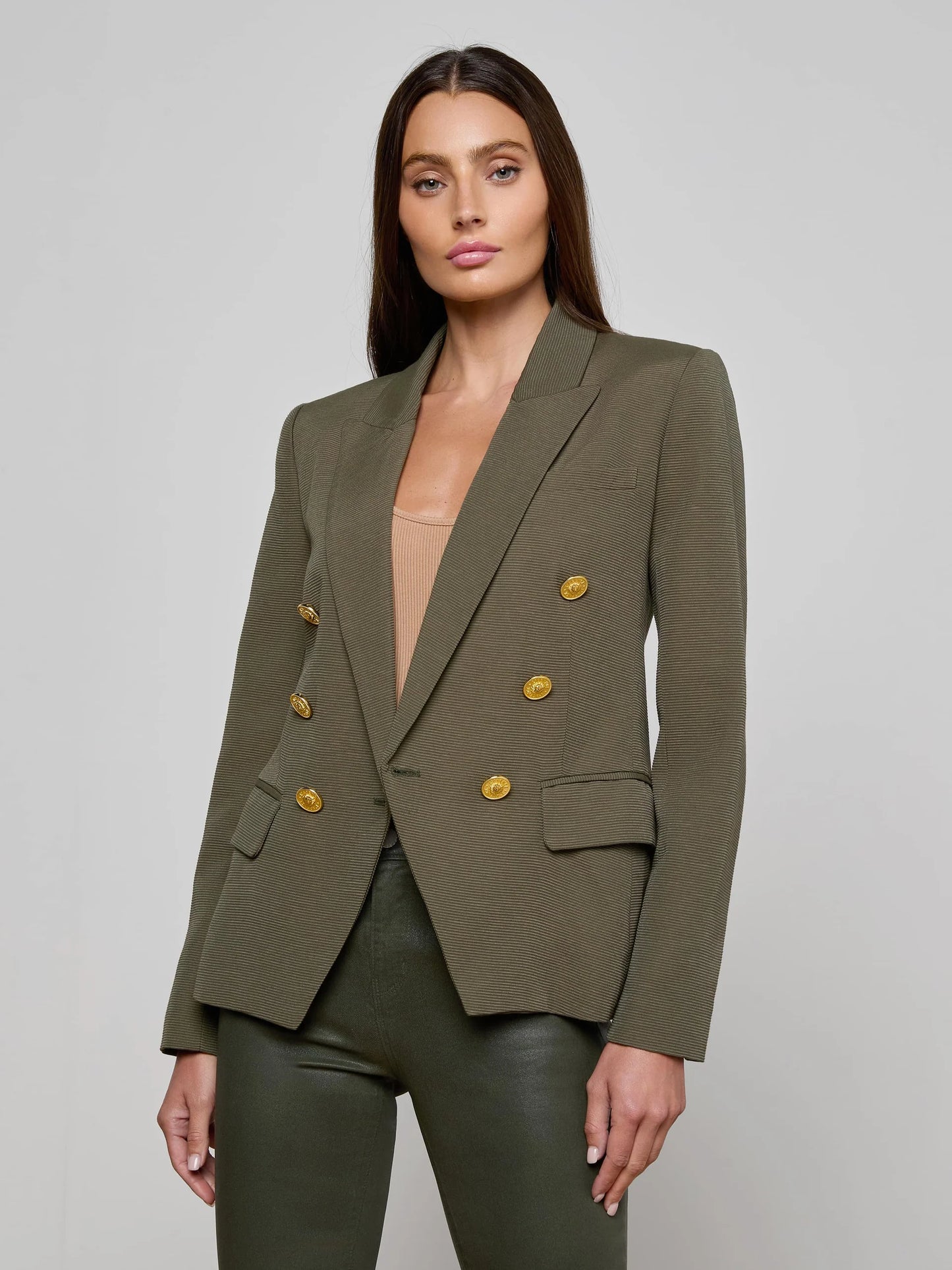 KENZIE BLAZER - DEEP OLIVER/HOUNDSTOOTH