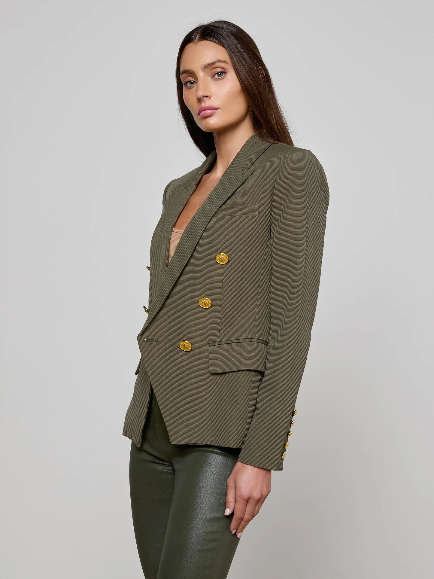 KENZIE BLAZER - DEEP OLIVER/HOUNDSTOOTH