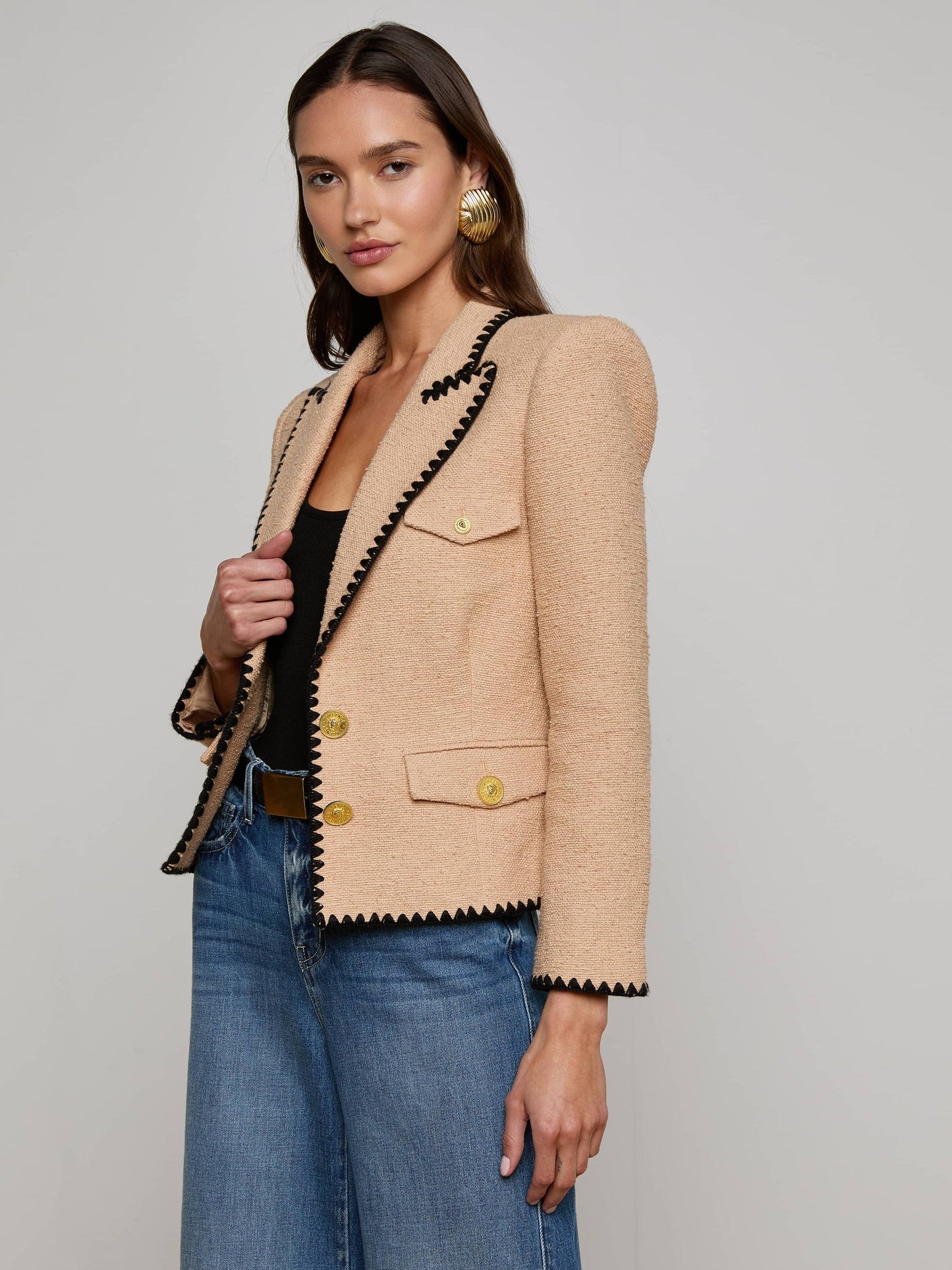 WYLLA TWEED BLAZER - CAPPUCCINO/BLACK