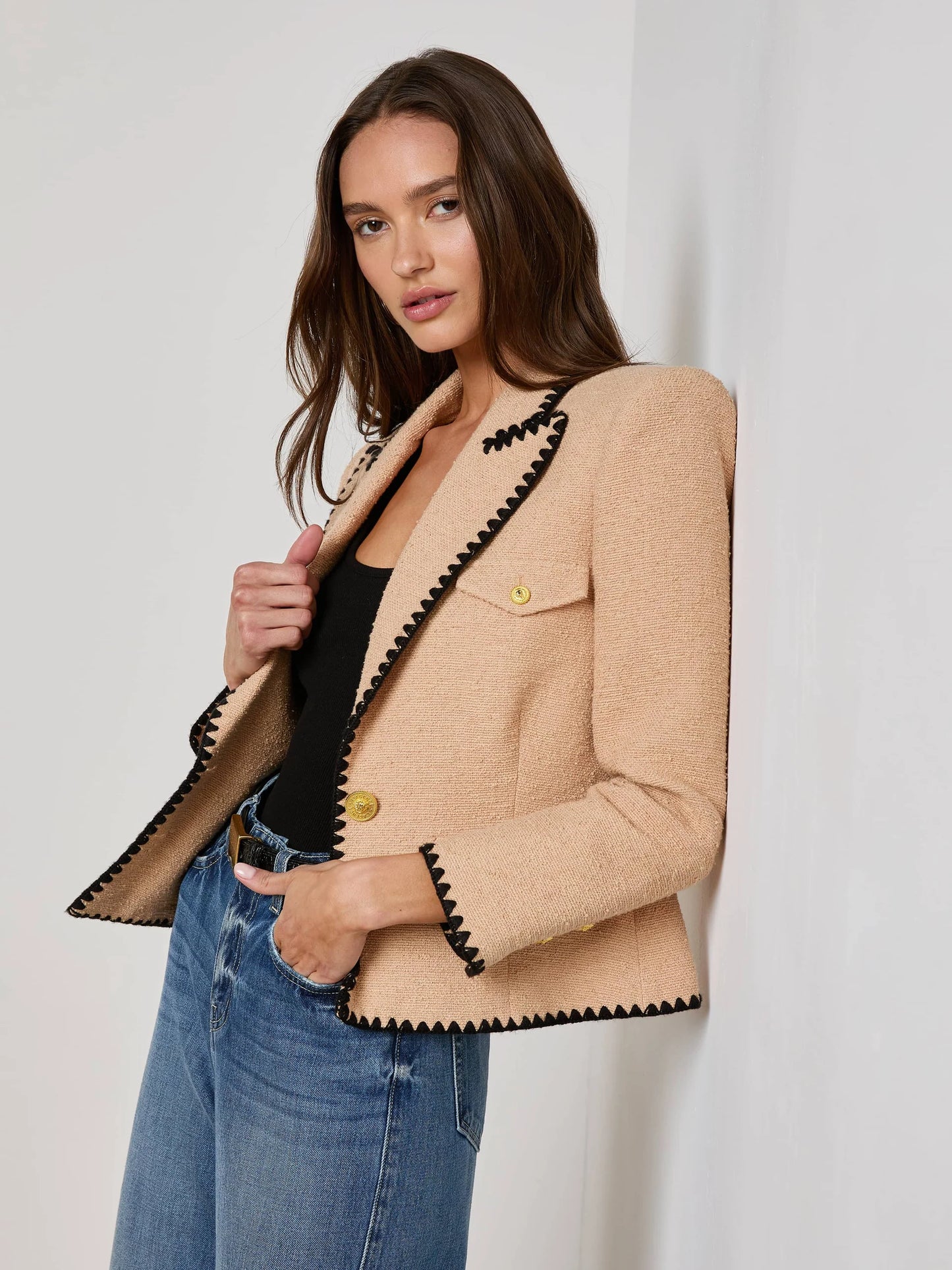 WYLLA TWEED BLAZER - CAPPUCCINO/BLACK