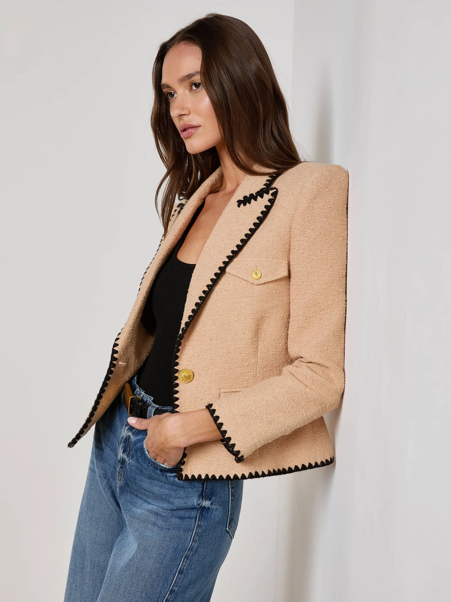 WYLLA TWEED BLAZER - CAPPUCCINO/BLACK