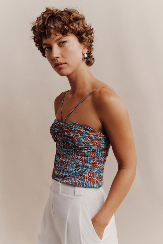 MARIBEL RUCHED BODICE - SAILOR RED/MULTI