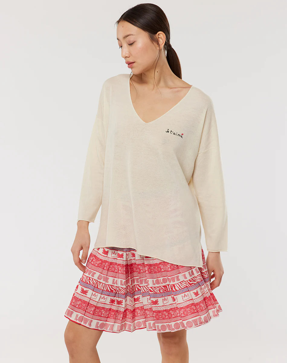 JESSIE V-NECK KNITTED SWEATER - NATURAL