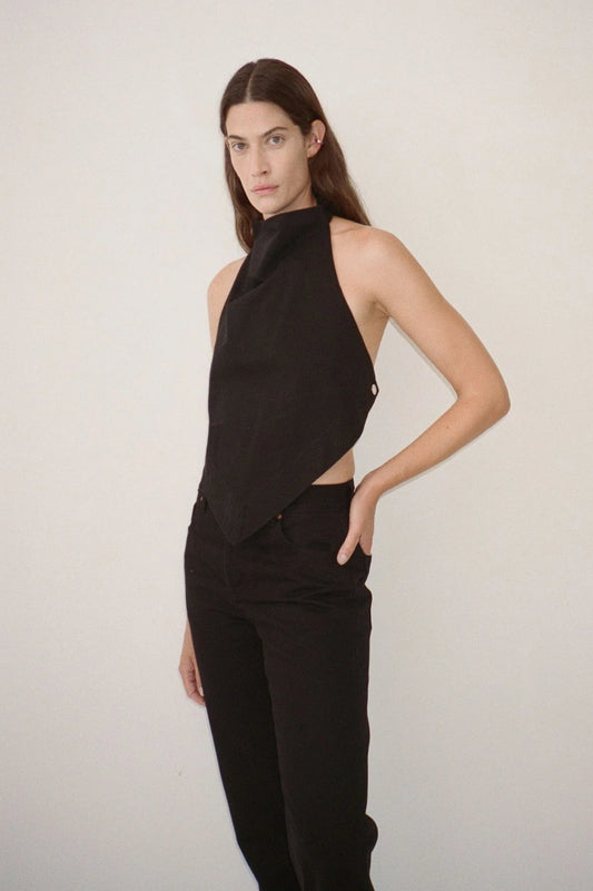 ELENI DENIM TOP - BLACK