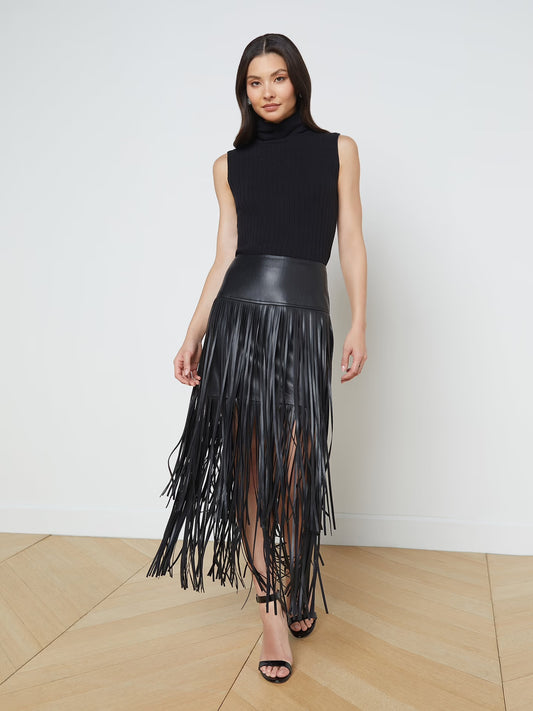 KAROLINA FRINGE SKIRT - BLACK