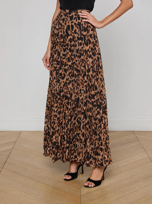 TORIN PLEATED MAXI SKIRT - BROWN LEOPARD