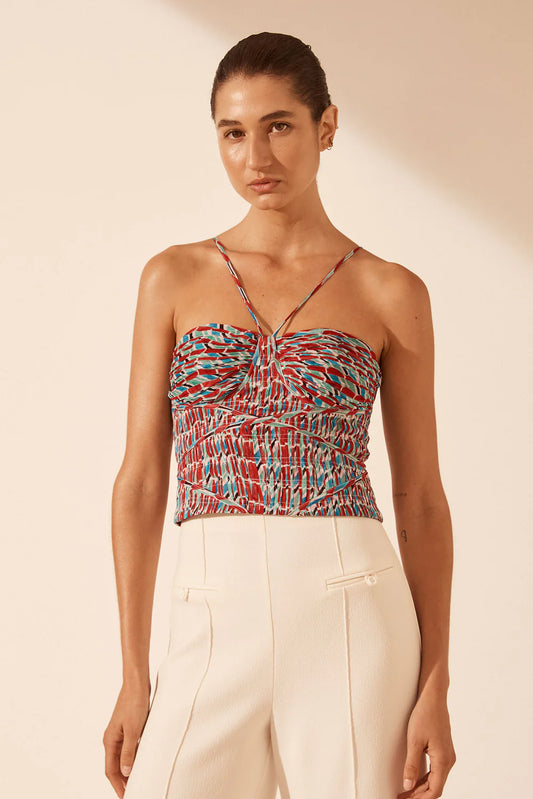 MARIBEL RUCHED BODICE - SAILOR RED/MULTI