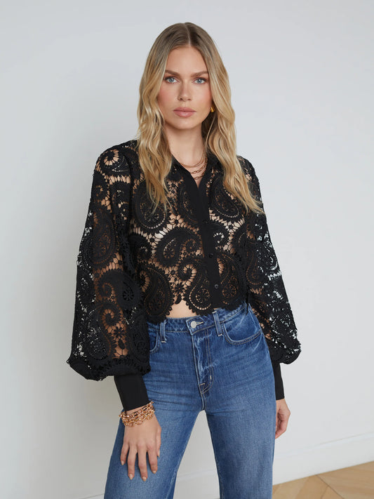 ODELIA LACE BLOUSE - BLACK