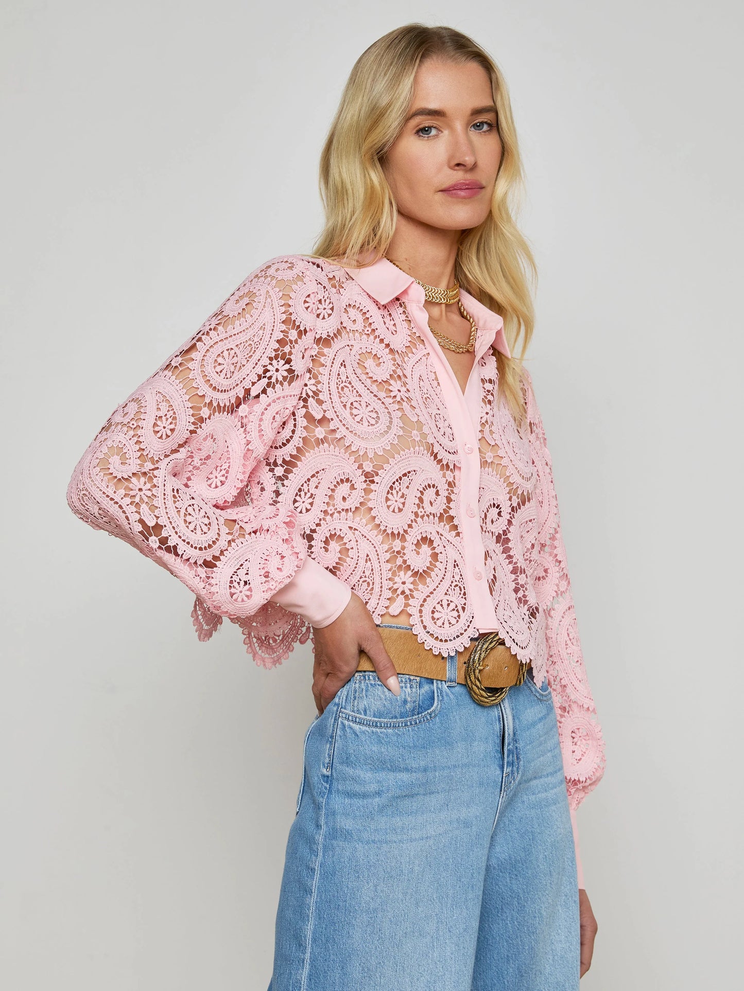 *PREORDER* ODELIA CROPPED LACE BLOUSE - BLUSH