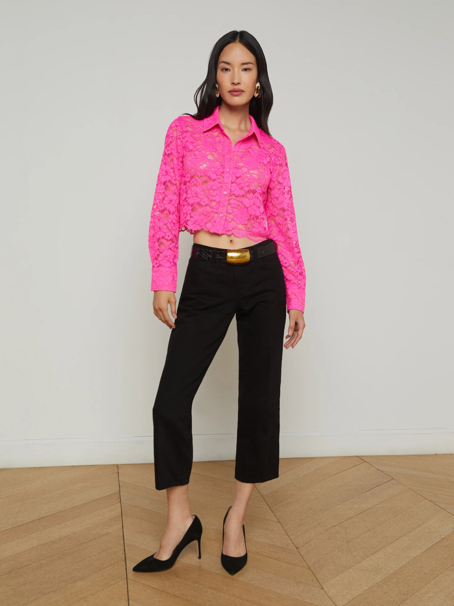 AKEMI LACE CROPPED BLOUSE - PINK GLO