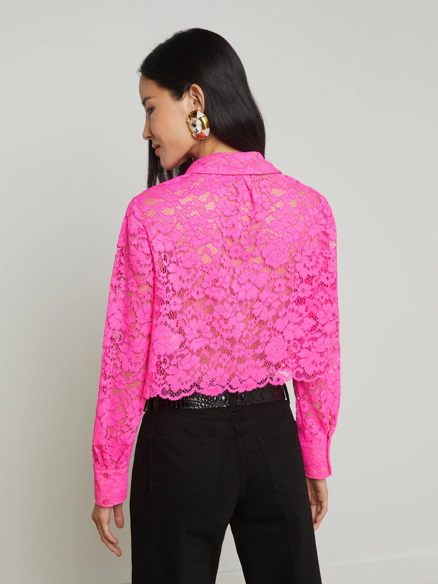 AKEMI LACE CROPPED BLOUSE - PINK GLO