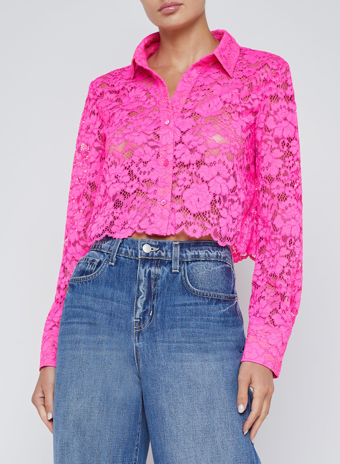 AKEMI LACE CROPPED BLOUSE - PINK GLO