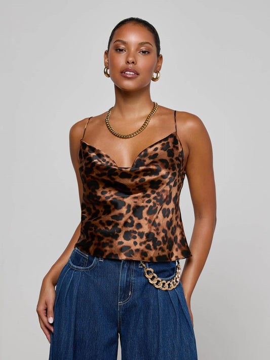 CALISTA COWL NECK CAMI - LEOPARD