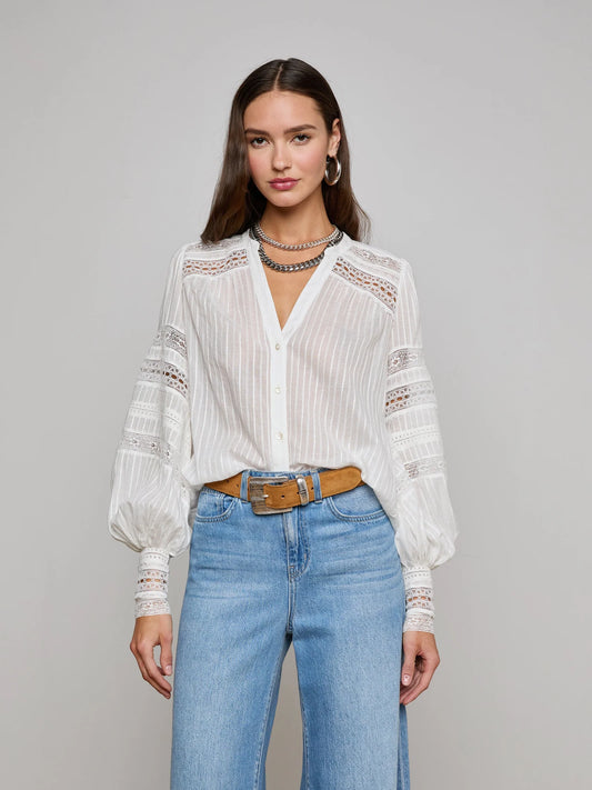KIERA SHIRRED BLOUSE - IVORY