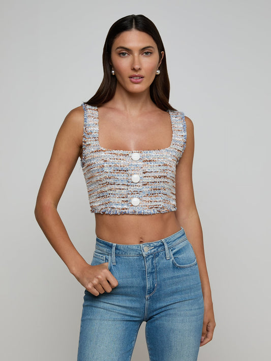 MUNRO BRALETTE TOP - BLUE/BEIGE TWEED