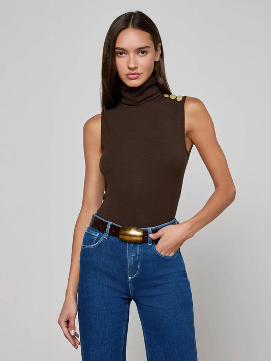 CECI TURTLENECK TOP - COFFEE BEAN