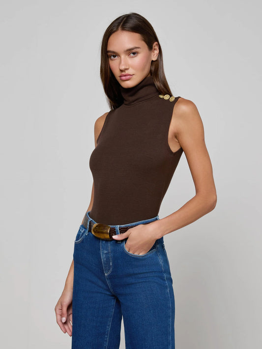 CECI TURTLENECK TOP - COFFEE BEAN