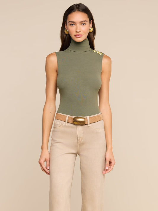CECI SLEEVELESS TOP - ASH OLIVE/GOLD