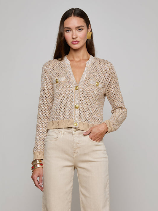 BLANCA SEQUIN CARDI - NATURAL MULTI/GOLD