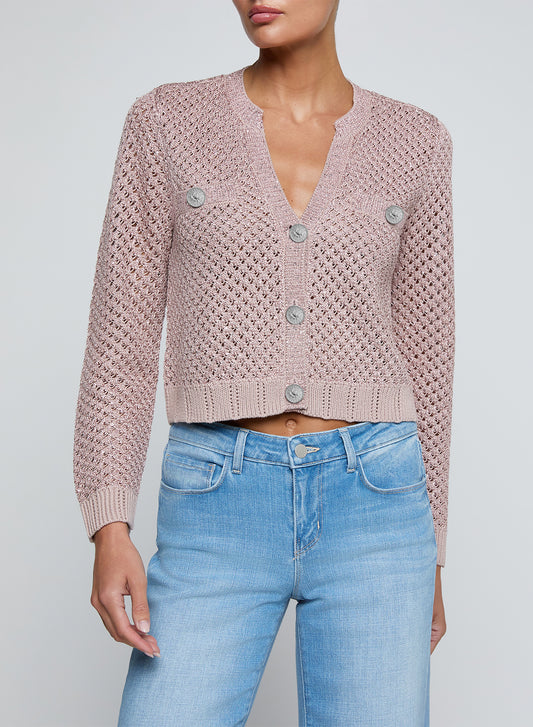 BLANCA SEQUIN CARDI - ADOBE ROSE