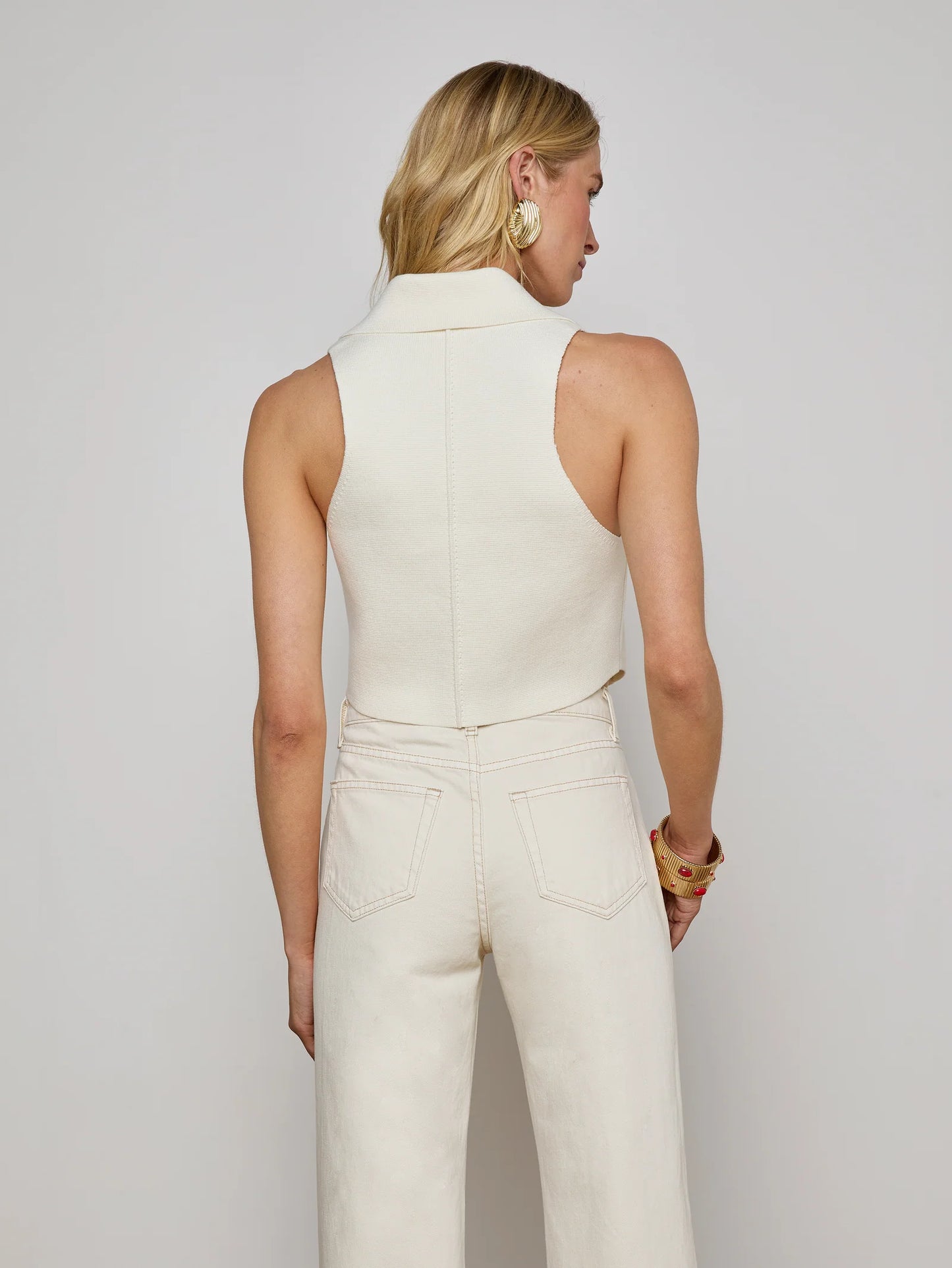 ZADIE KNIT VEST - IVORY/GOLD