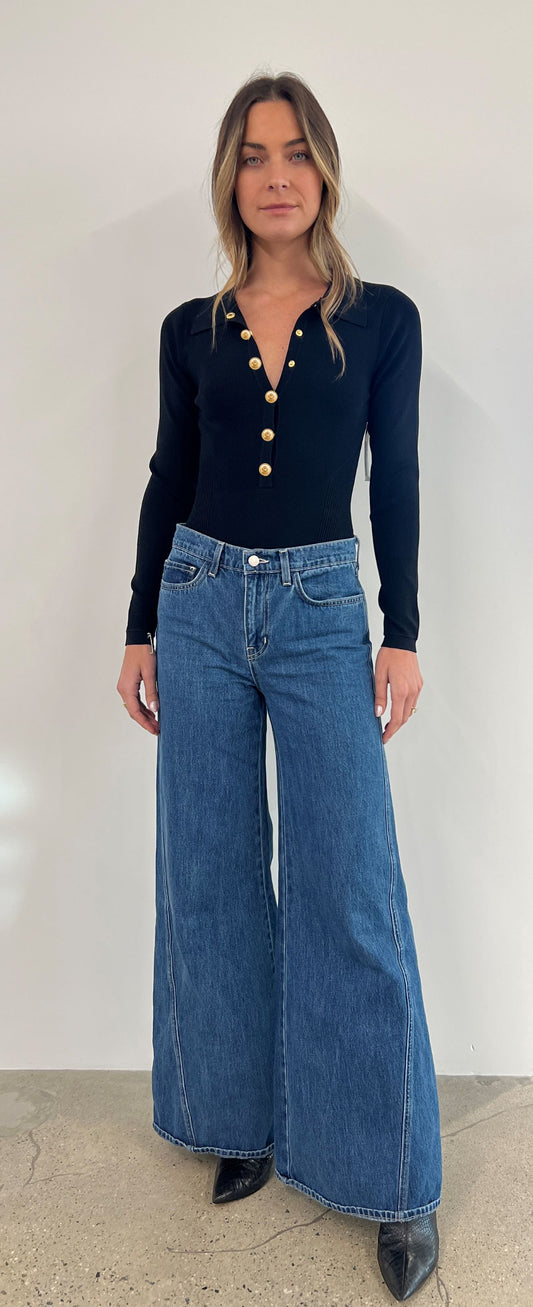 ELISABETTA KNIT BODYSUIT - BLACK/GOLD