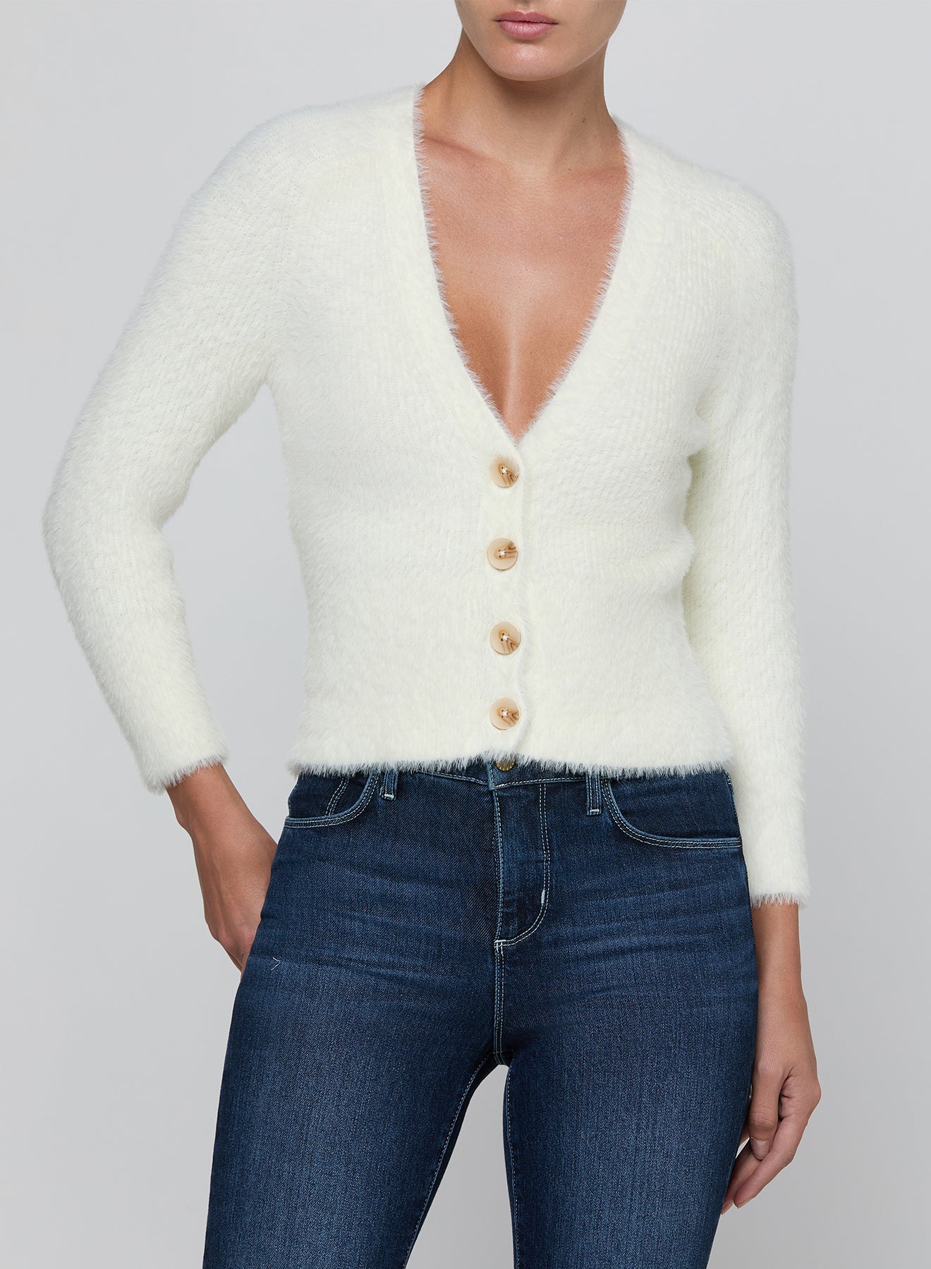 *PREORDER* AGATHE FUZZY CARDIGAN - IVORY