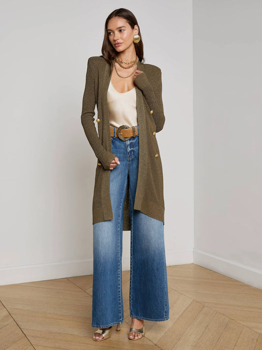 NOE DOUBLE BREASTED CARDI - PINE/GOLD