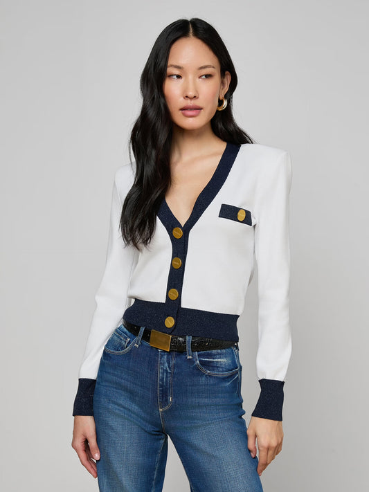 TAYA CARDIGAN - WHITE/MIDNIGHT