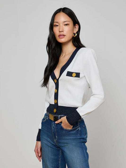 TAYA CARDIGAN - WHITE/MIDNIGHT