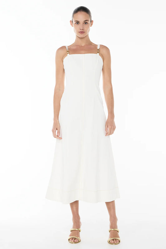 COTE BLANC DENIM MIDI DRESS - WHITE