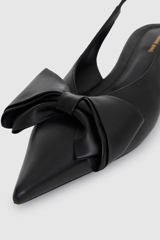 NINA SLINGBACK FLATS WITH BOW - BLACK