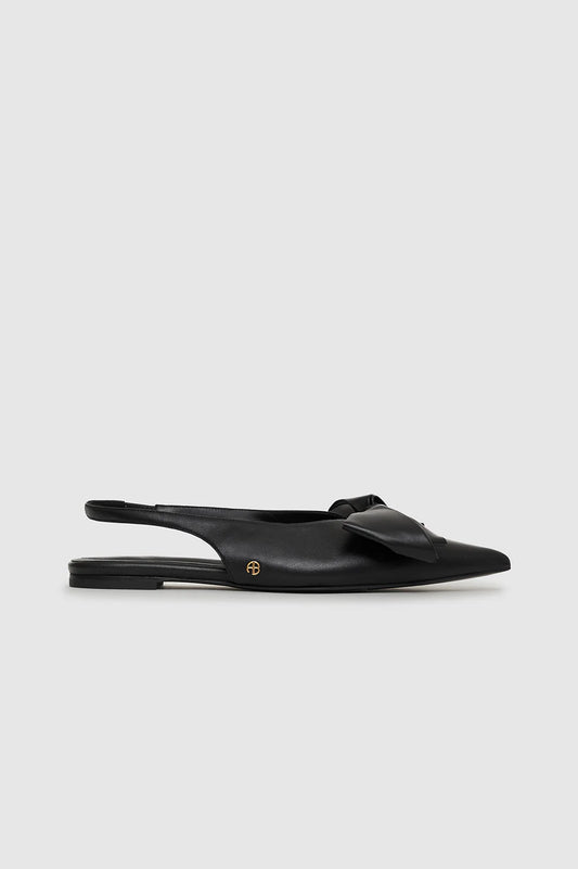NINA SLINGBACK FLATS WITH BOW - BLACK