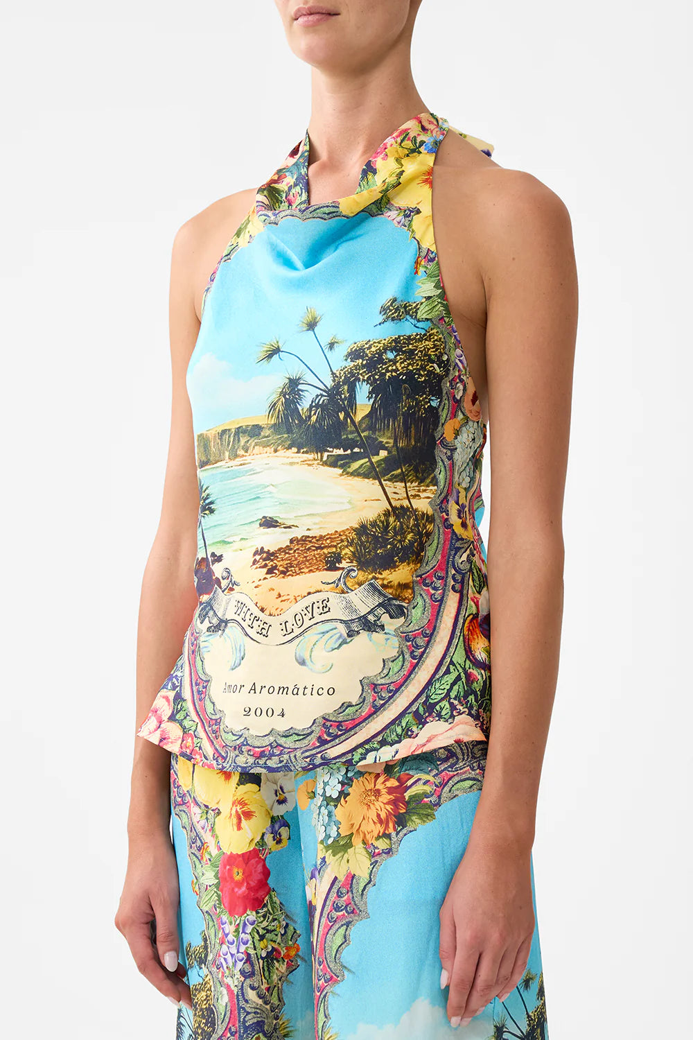 BATHING BOMBSHELL COWL NECK HALTER TOP