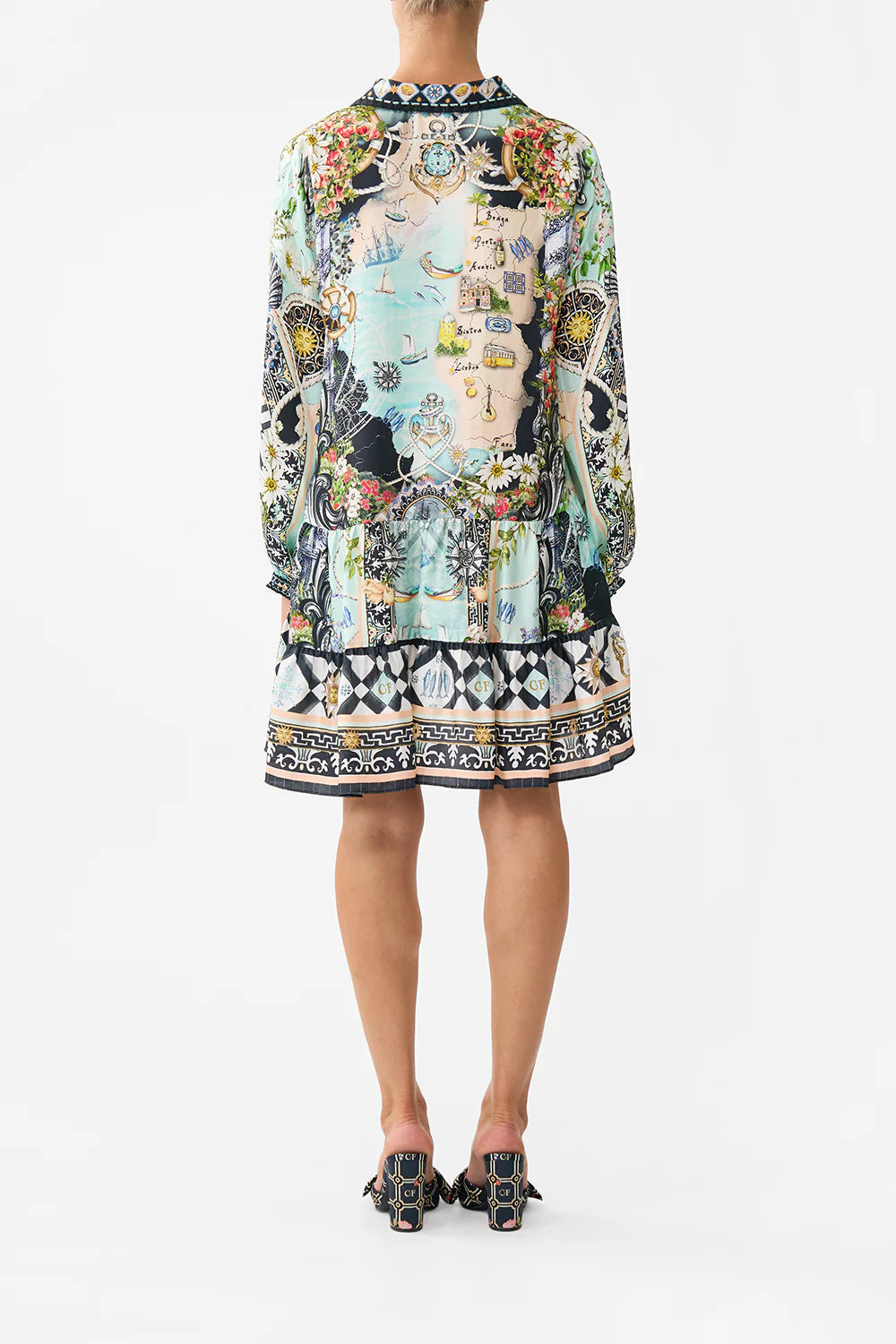 FOLK AFLOAT LONG SLEEVE TIERED SHORT DRESS