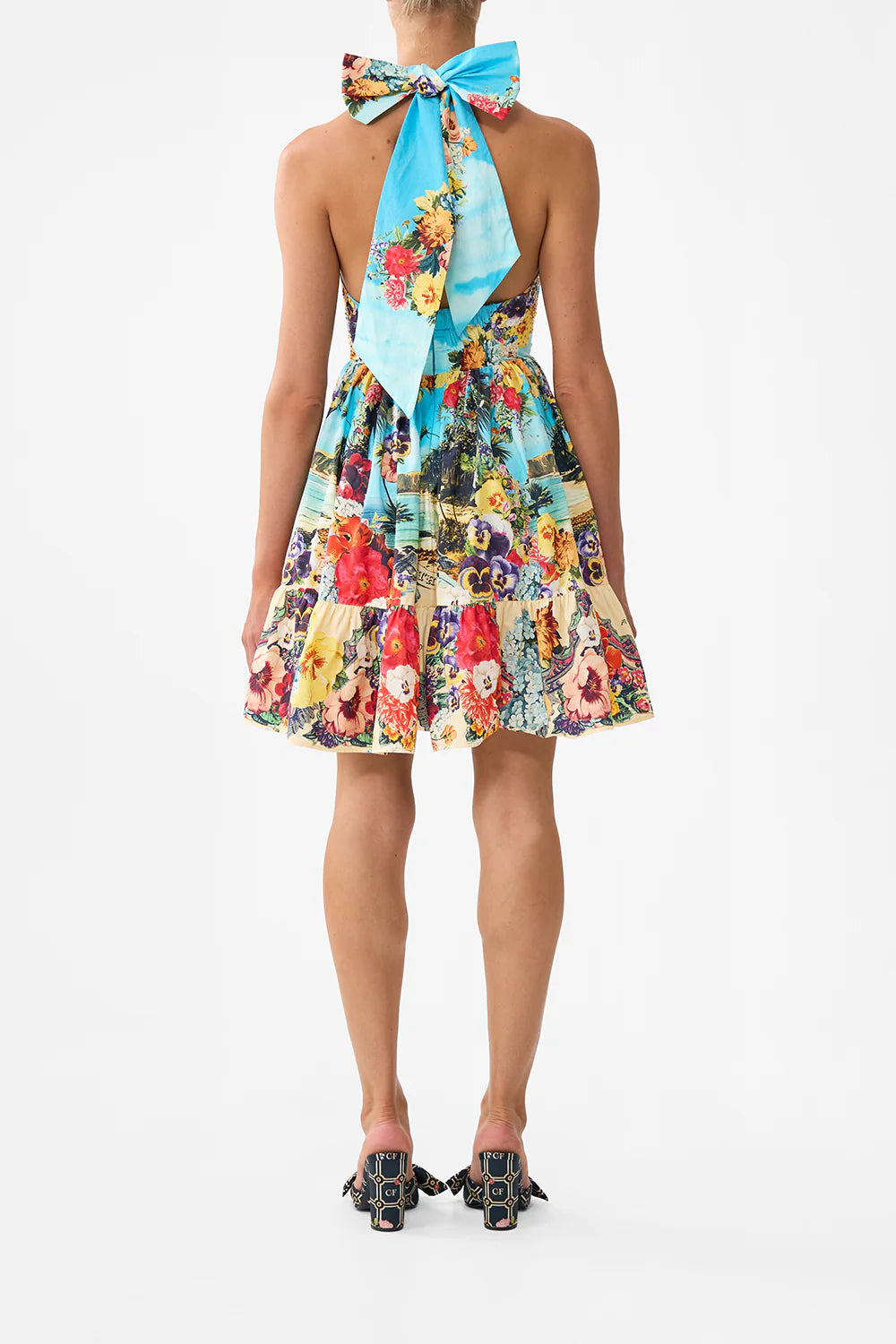 BATHING BOMBSHELL RUFFLE HEM HALTER SHORT DRESS