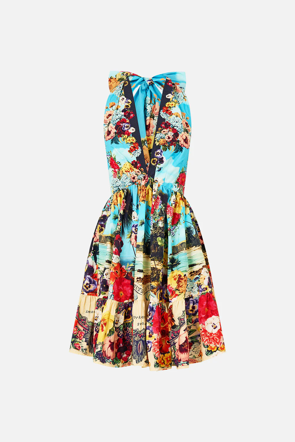 BATHING BOMBSHELL RUFFLE HEM HALTER SHORT DRESS