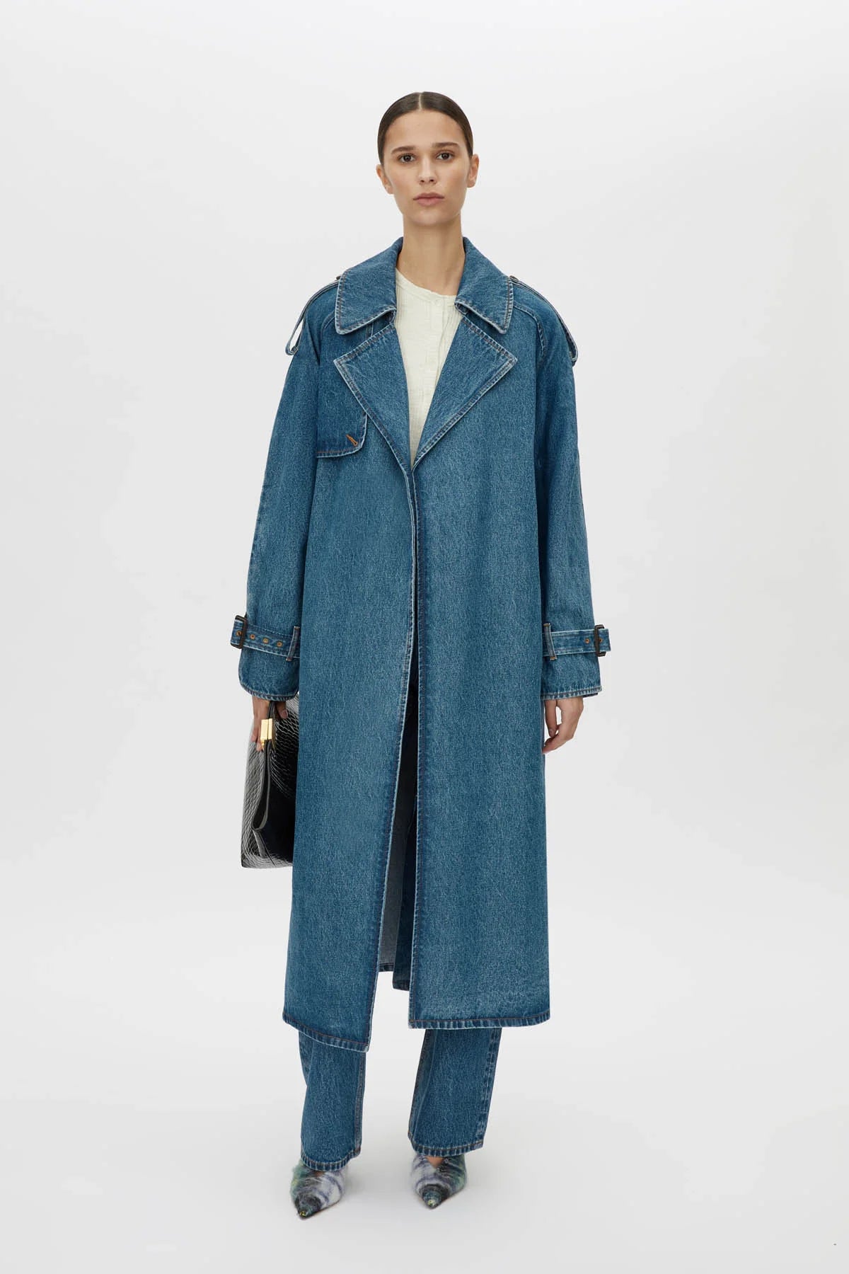 CALYX DENIM TRENCH COAT - CLASSIC BLUE