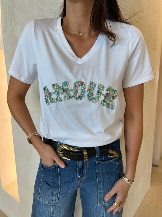 AMOUR SEQUIN TEE - WHITE