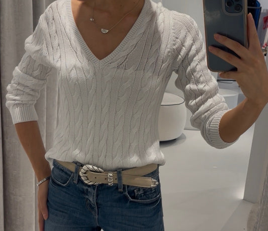 PRESTON V NECK PULLOVER - WHITE