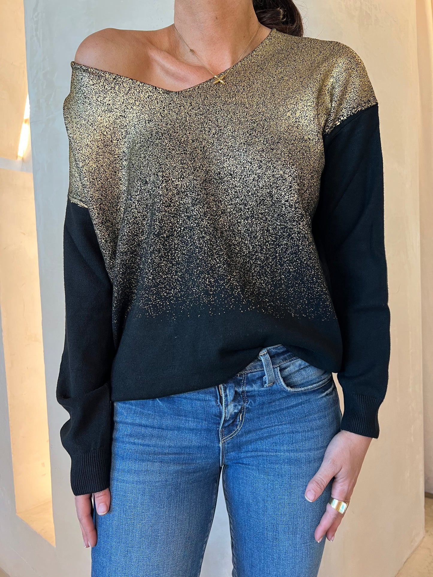 METALLIC PRINT JUMPER - BLACK