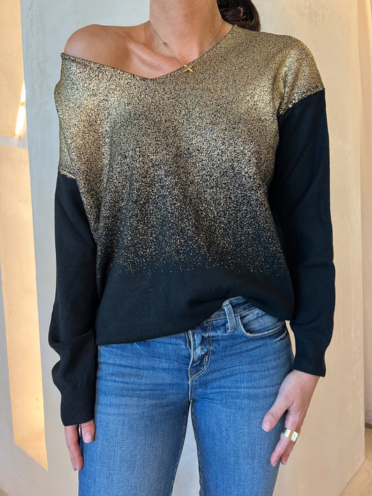 METALLIC PRINT JUMPER - BLACK