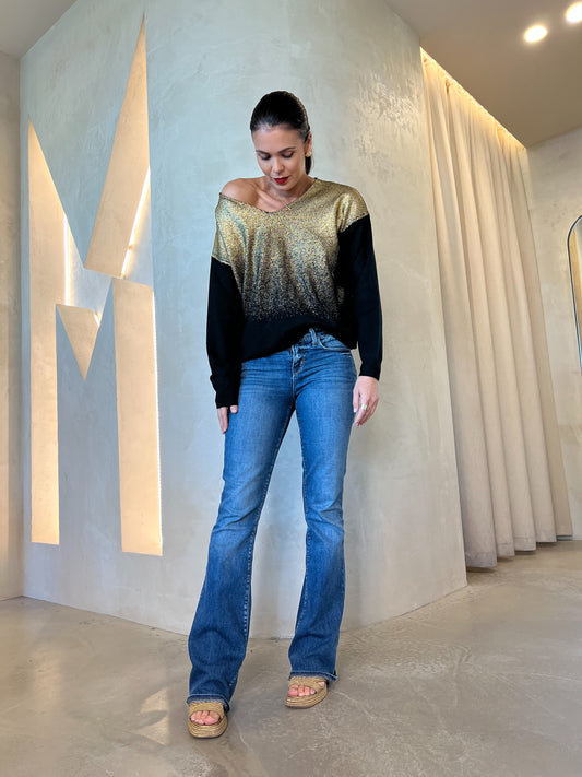 METALLIC PRINT JUMPER - BLACK