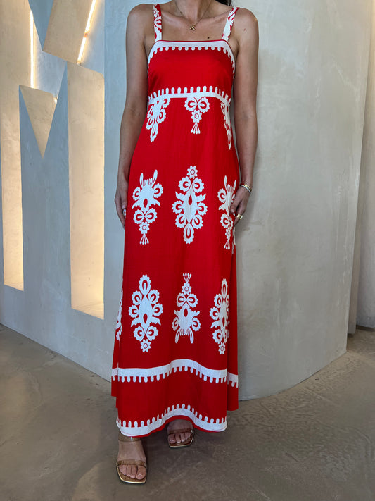 MAXI DRESS - RED/WHITE