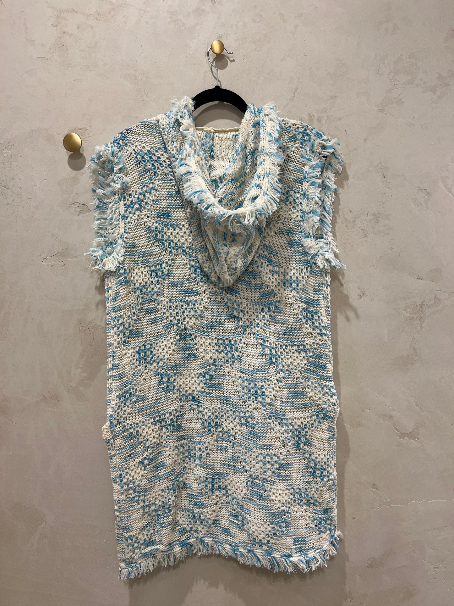 BOHO WOOL PATTERN LONG VEST - BLUE/WHITE